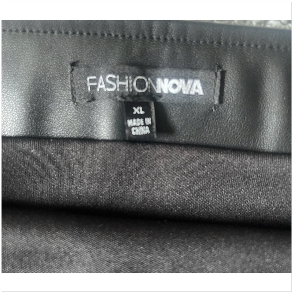 Faux leather midi skirt with lace hem - Picture 2 of 4